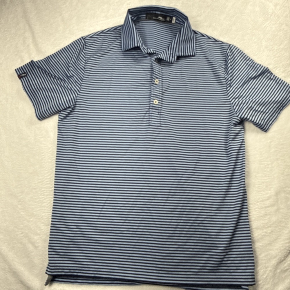 RLX Ralph Lauren Moisture Wicking Stretch Striped Golf Polo Blue/White Men Med